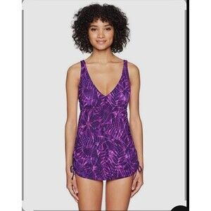 TYR Durafast Elite Monaco V-Neck Sheath Purple/pink Women 1-PC Swimsuit SZ 8 New